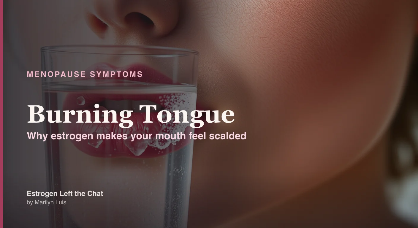 Woman holding a cool glass of water, representing dry mouth and burning tongue symptoms during perimenopause