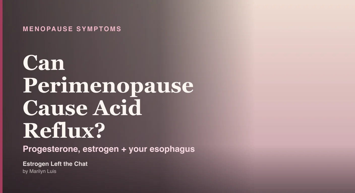 Woman holding her chest with a calm, questioning expression, representing the unexpected heartburn and acid reflux that can appear during perimenopause