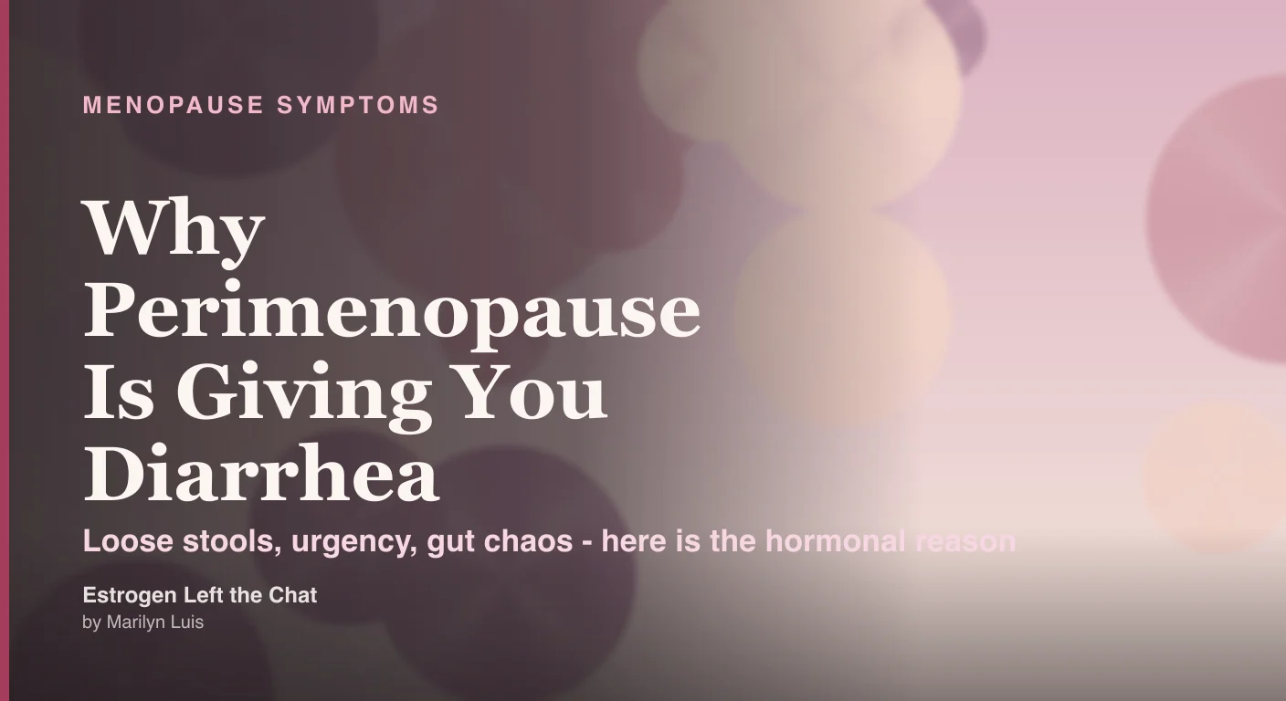 Calming editorial flat-lay of chamomile tea, ginger root, and botanical herbs representing gut health during perimenopause
