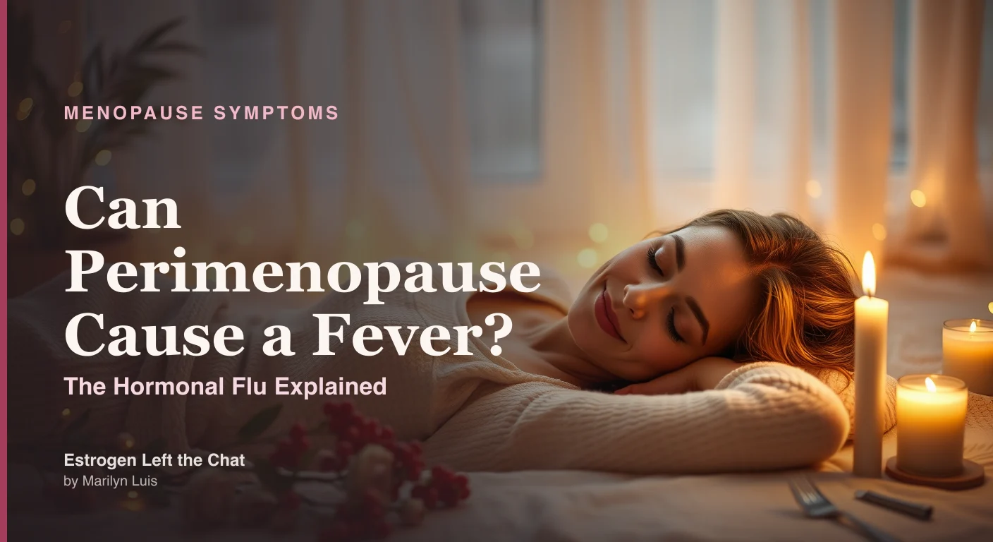Woman resting with a cool cloth on her forehead in soft warm light, representing fever and chills during perimenopause