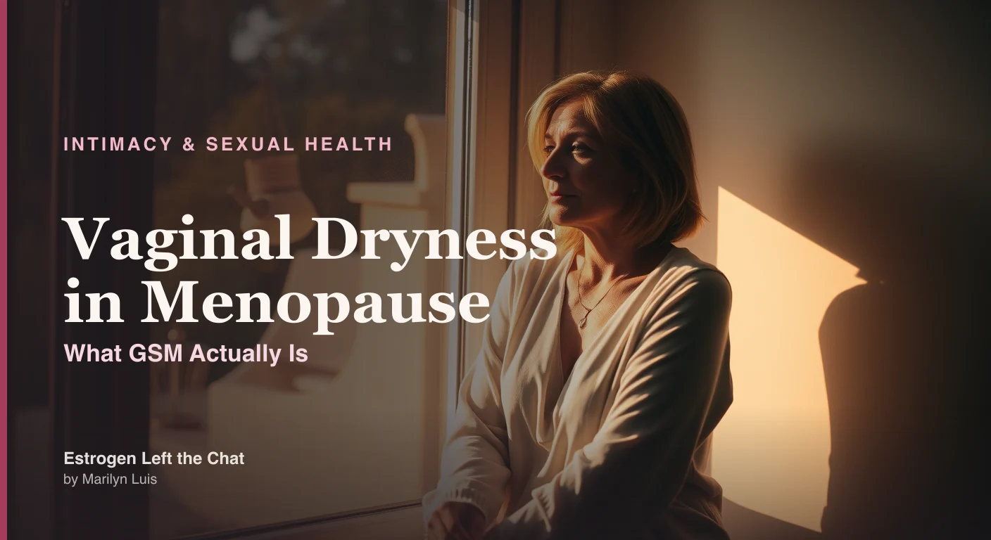 Woman in her 40s in a calm, private moment, representing the reality and treatability of vaginal dryness and GSM in menopause