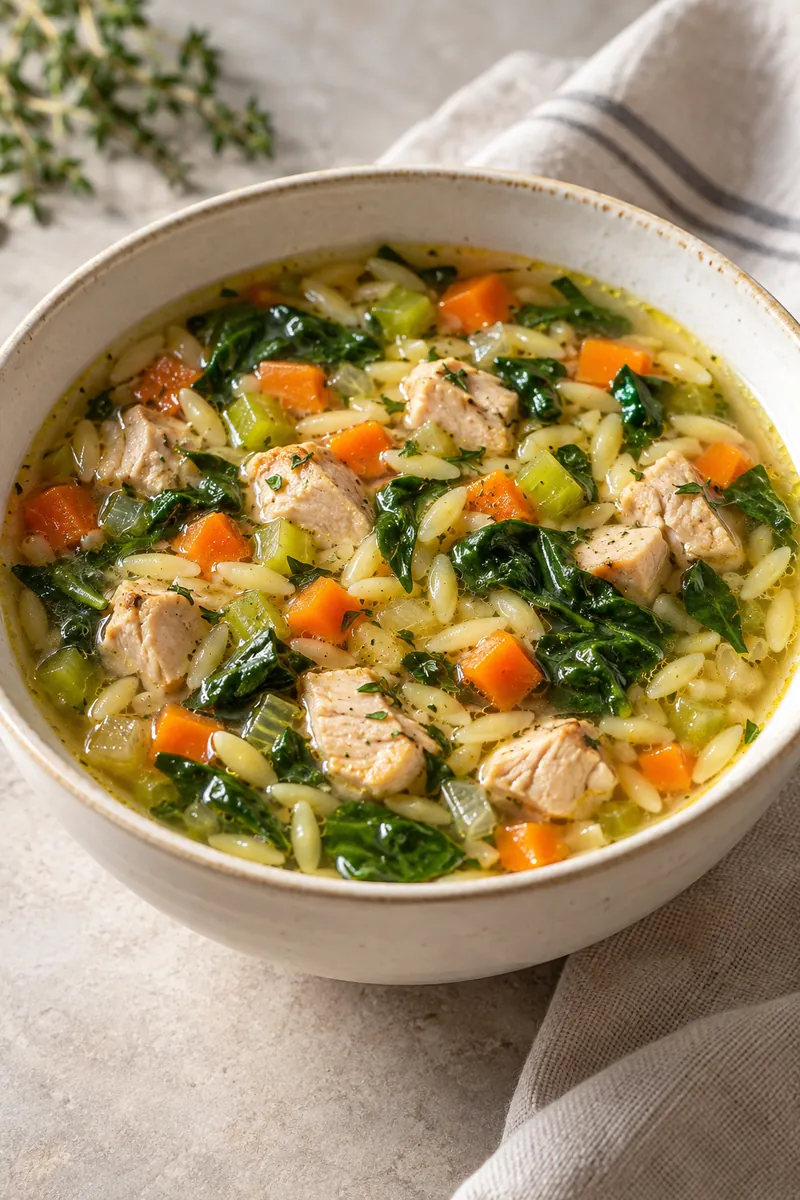 Chicken, Orzo, and Spinach Soup
