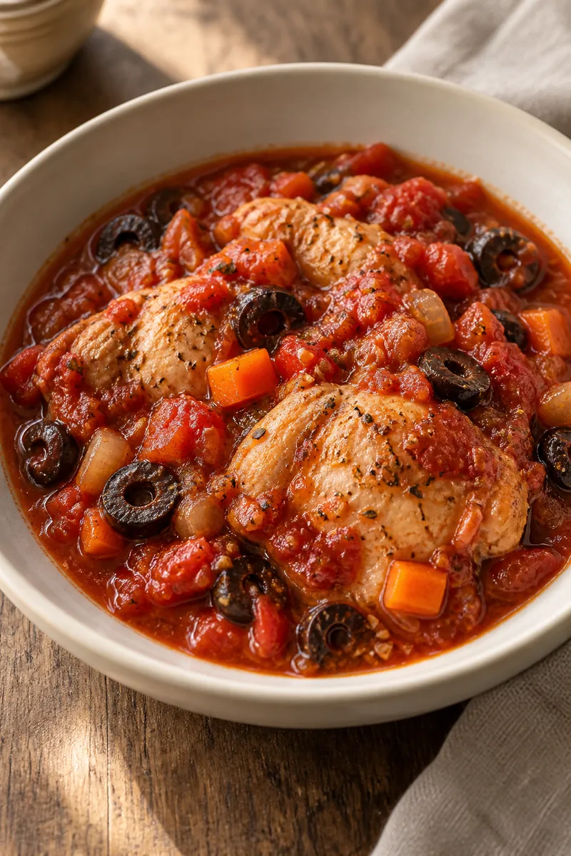 Tomato-Braised Chicken with Olives