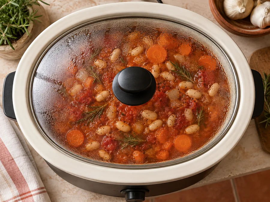White Bean, Tomato, and Rosemary Stew: Cover and cook on LOW