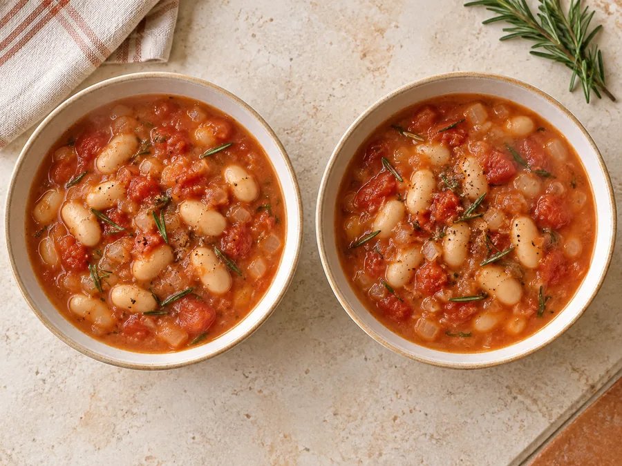 White Bean, Tomato, and Rosemary Stew: Stir in the measured salt