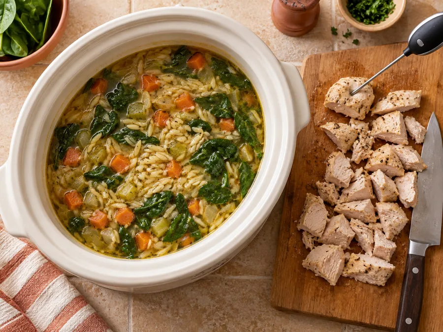 Chicken, Orzo, and Spinach Soup: From 4 hours