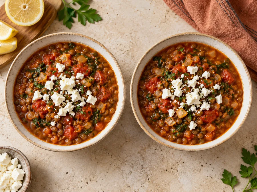Greek-Inspired Lentil and Tomato Stew: Stir in the measured salt