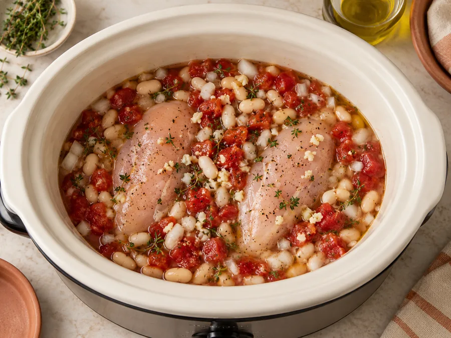 Chicken, White Bean, and Spinach Bowl: Combine onion