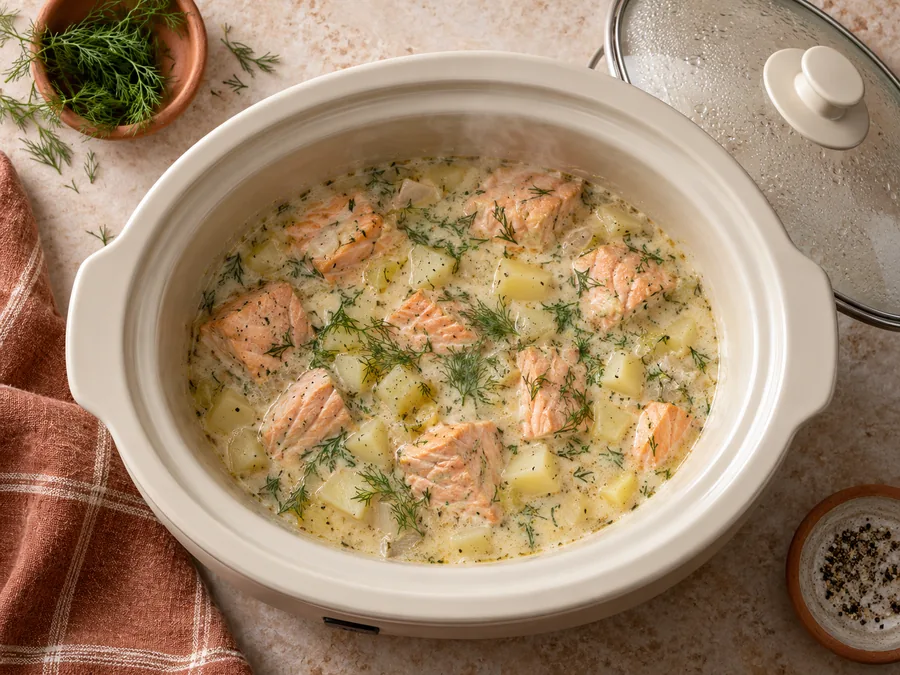 Salmon, Potato, and Dill Chowder: Switch to HIGH and let the base become steaming hot