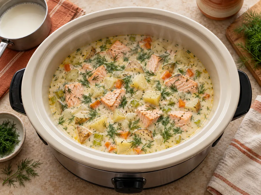 Salmon, Potato, and Dill Chowder: Stir in the measured salt