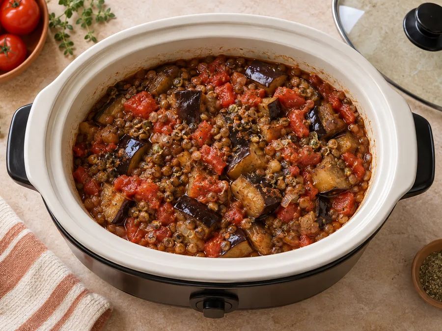 Eggplant, Tomato, and Lentil Moussaka Bowl: Begin checking at 5 hours