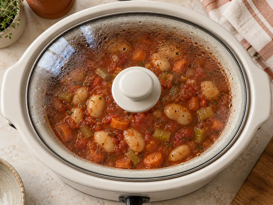 Tomato-Braised Gigantes-Style Beans: Cover and cook on LOW